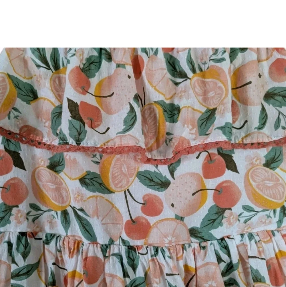 Isaac Mizrahi Girls 12 Sundress Peach & Orange Fruit Textured Midi Lined Straps - Picture 3 of 6